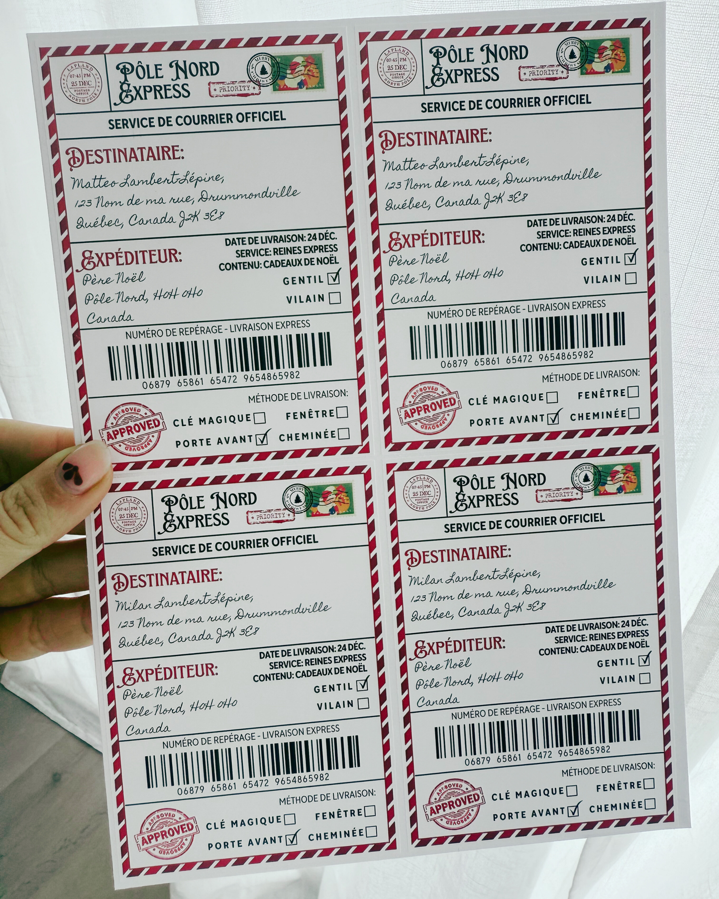 (4) Étiquettes - Livraison du Pôle Nord